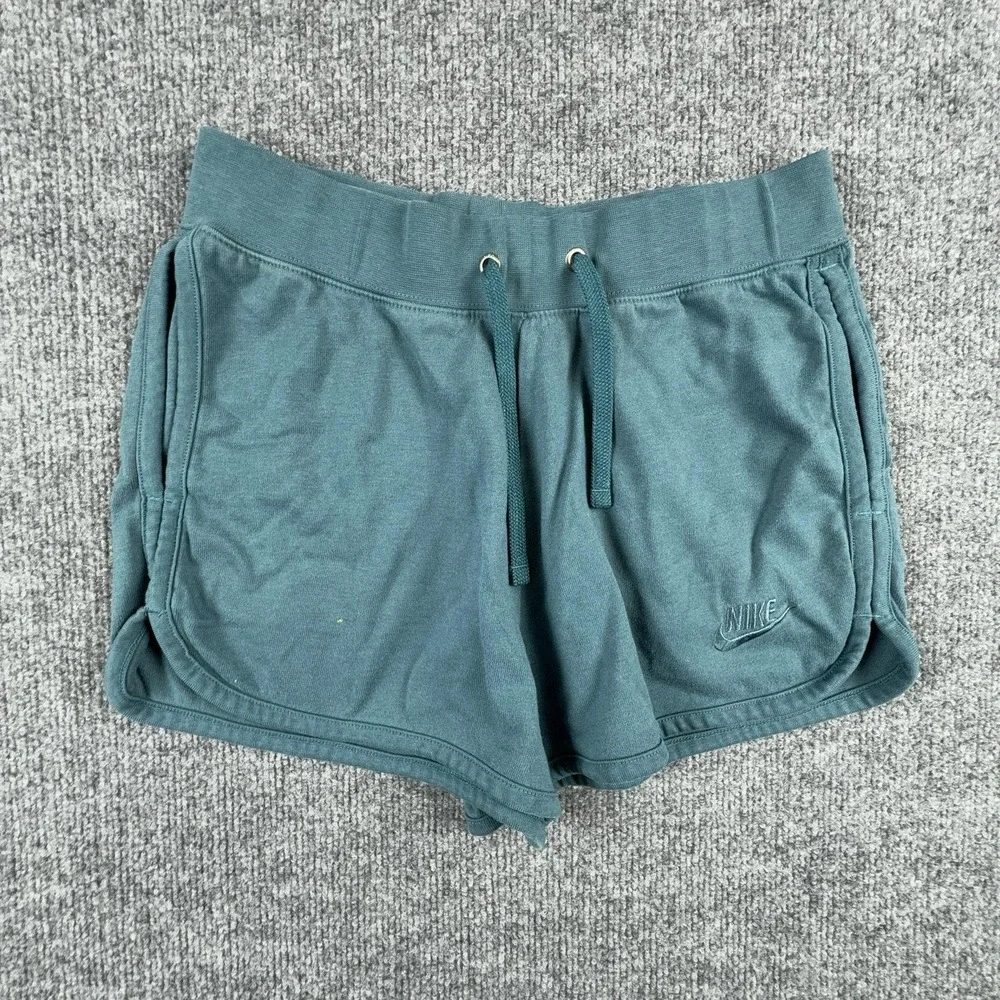 Nike Shorts Womens Small Green Jersey Drawstring 3 Inch Inseam Pockets Athletic